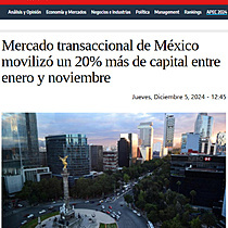 Mercado transaccional de Mxico moviliz un 20% ms de capital entre enero y noviembre